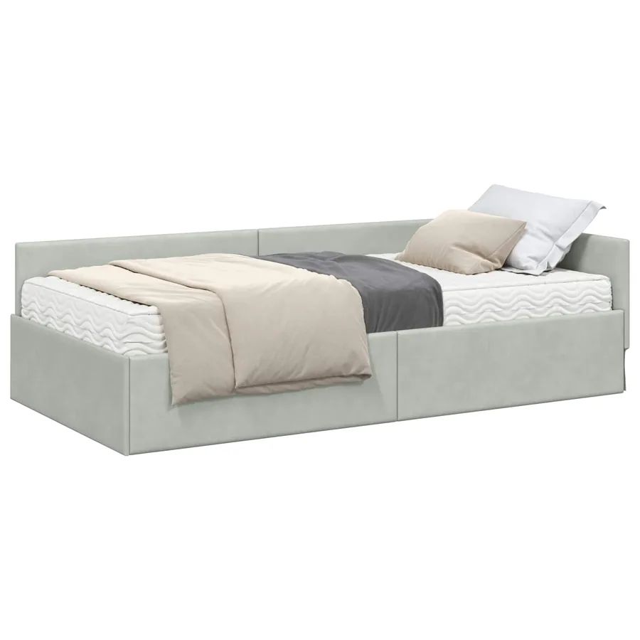 Cadre de lit d'angle avec matelas 2 pcs Gris clair Velours - 2