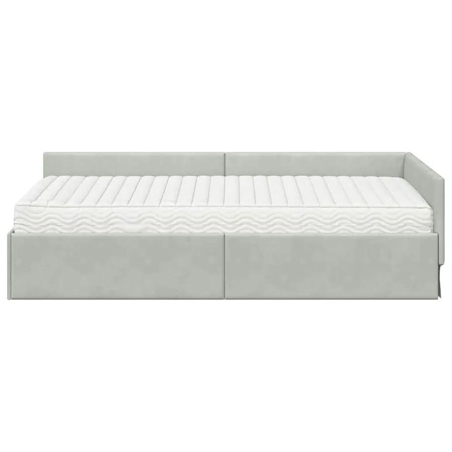 Cadre de lit d'angle avec matelas 2 pcs Gris clair Velours - 5