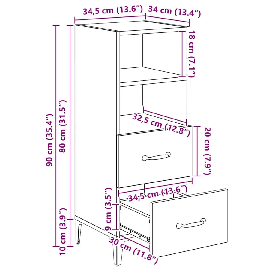 Buffet Chêne noir 34 x 34,5 x 90 cm Bois d'ingénierie - 15