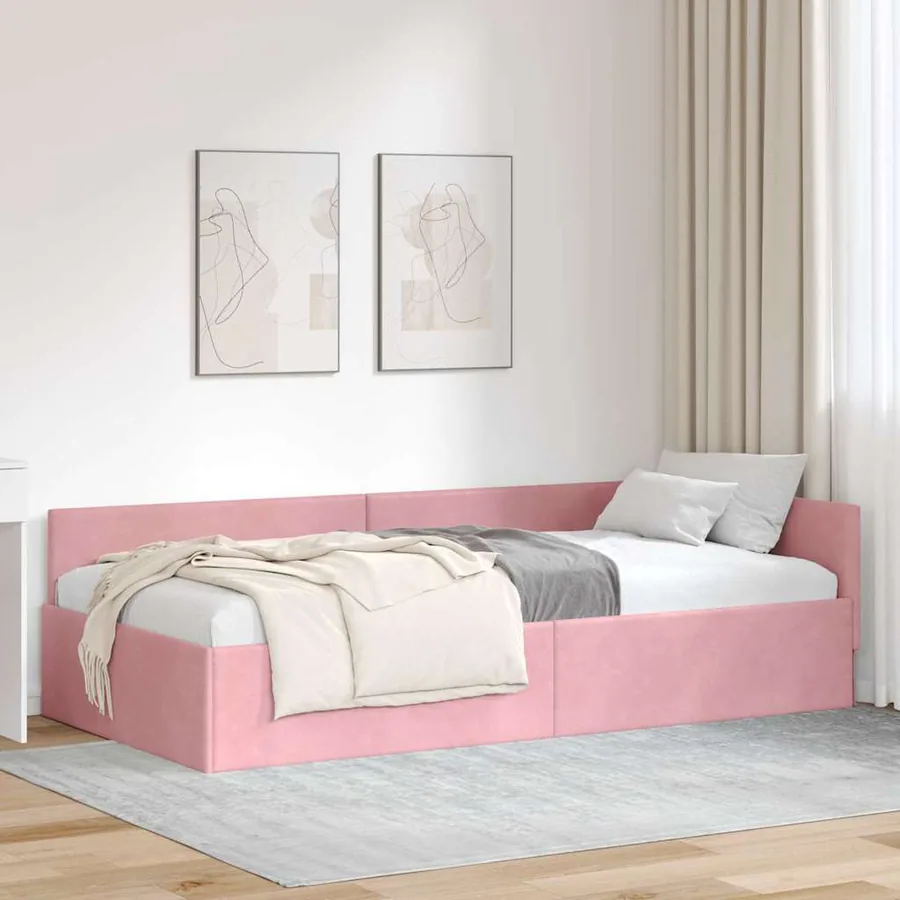 Cadre de lit d'angle Rose 90 cm x 200 cm Velours