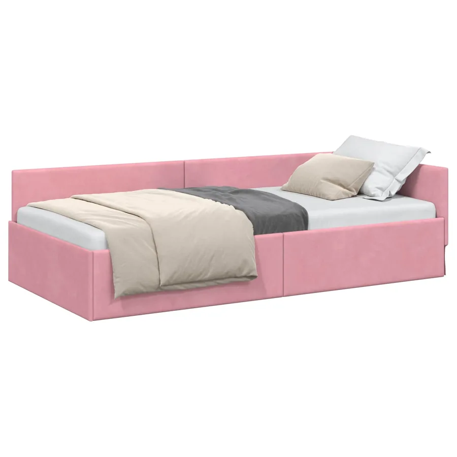 Cadre de lit d'angle Rose 90 cm x 200 cm Velours - 2