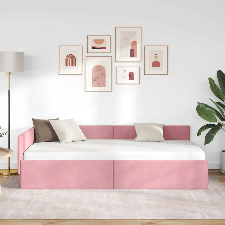 Cadre de lit d'angle Rose 90 cm x 200 cm Velours - 3