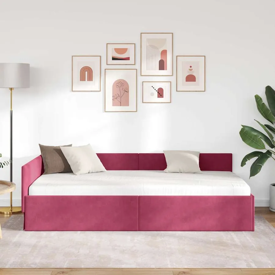 Cadre de lit d'angle Bordeaux 80 cm x 200 cm Velours - 3