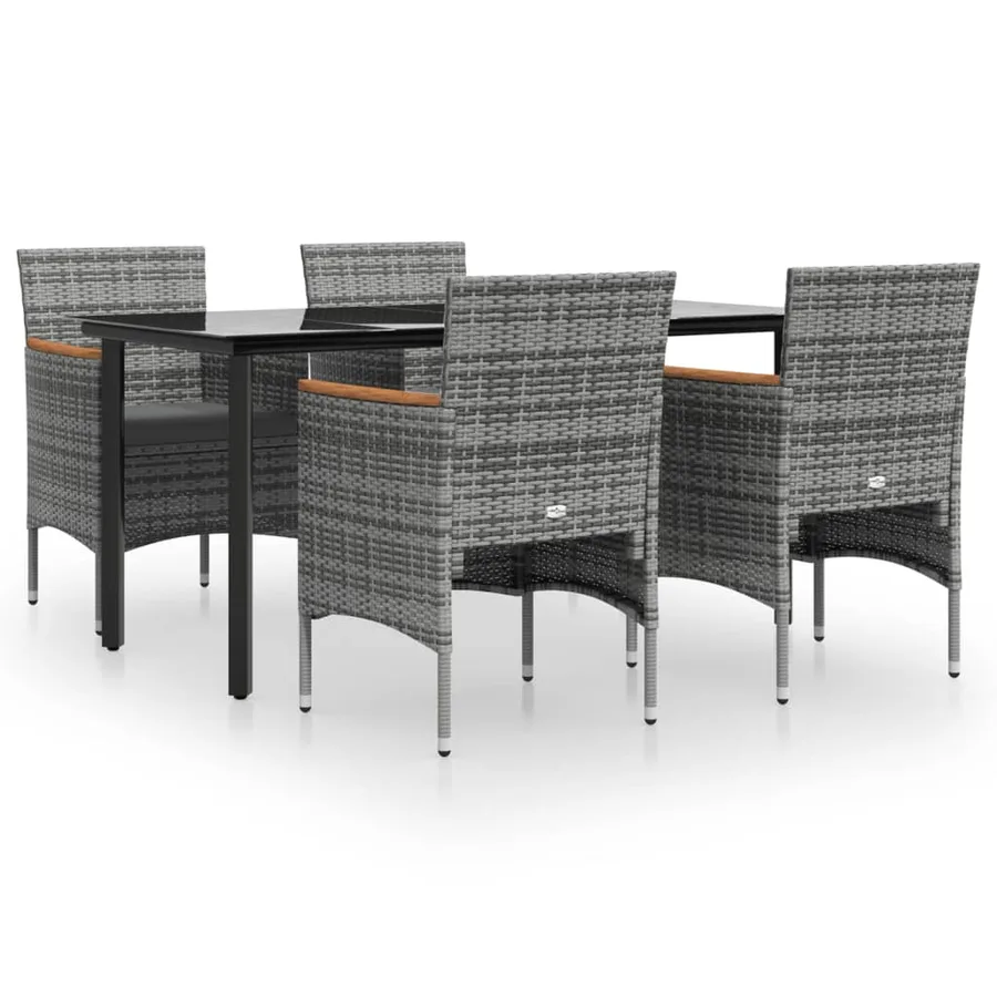 Ensemble à manger de jardin et coussins 5pcs Gris/noir - 2