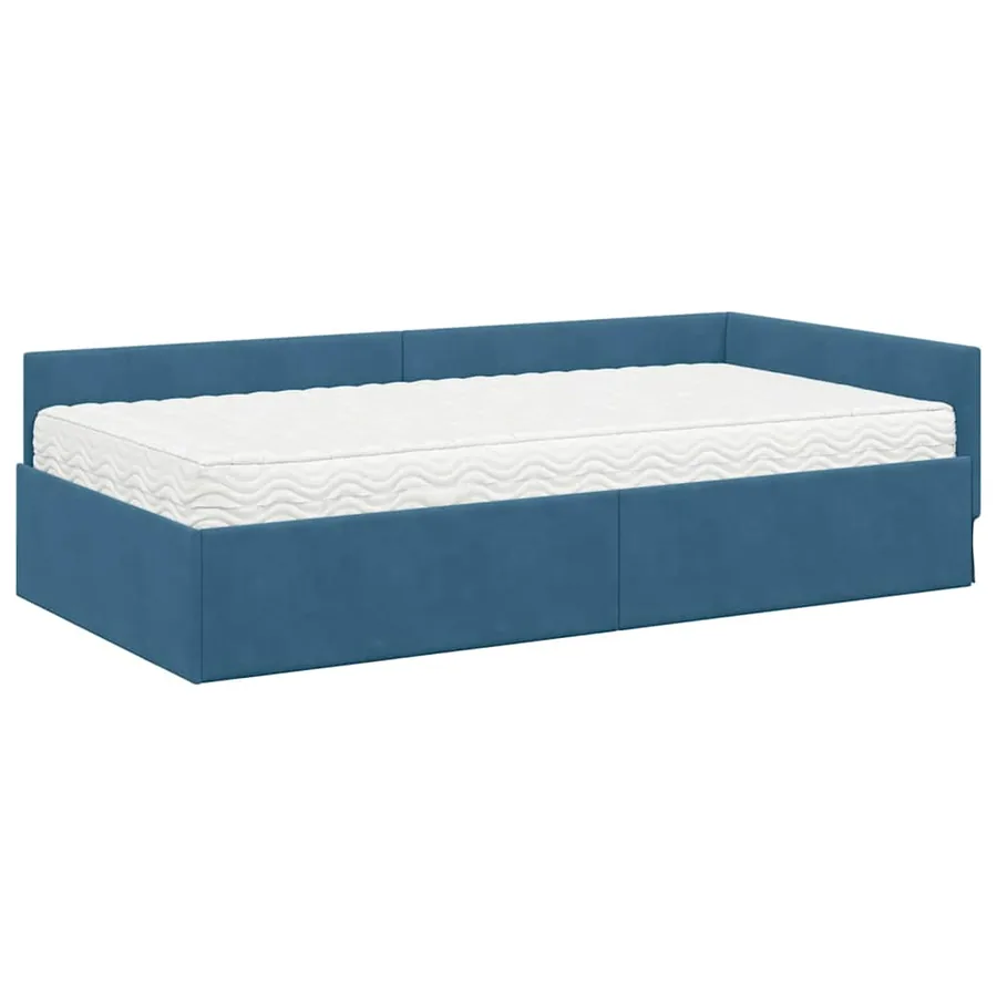 Cadre de lit d'angle avec matelas Autre 2 pcs Bleu Velours - 4