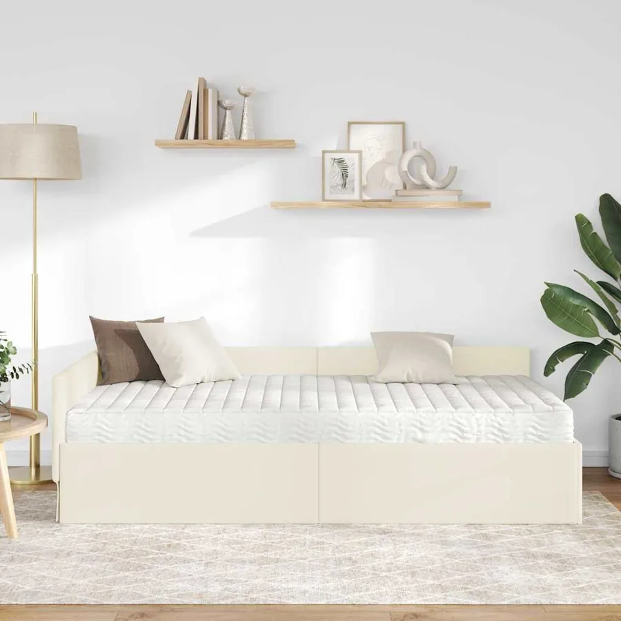 Cadre de lit d'angle avec matelas Autre 2 pcs Crème Velours - 3