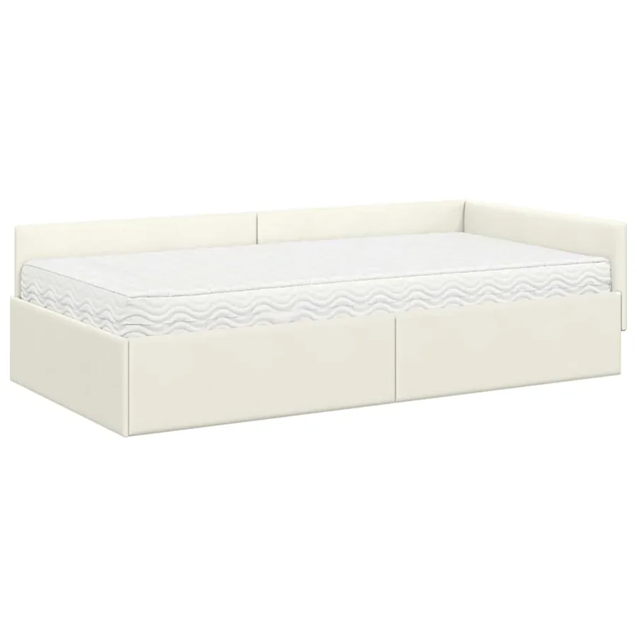 Cadre de lit d'angle avec matelas Autre 2 pcs Crème Velours - 4