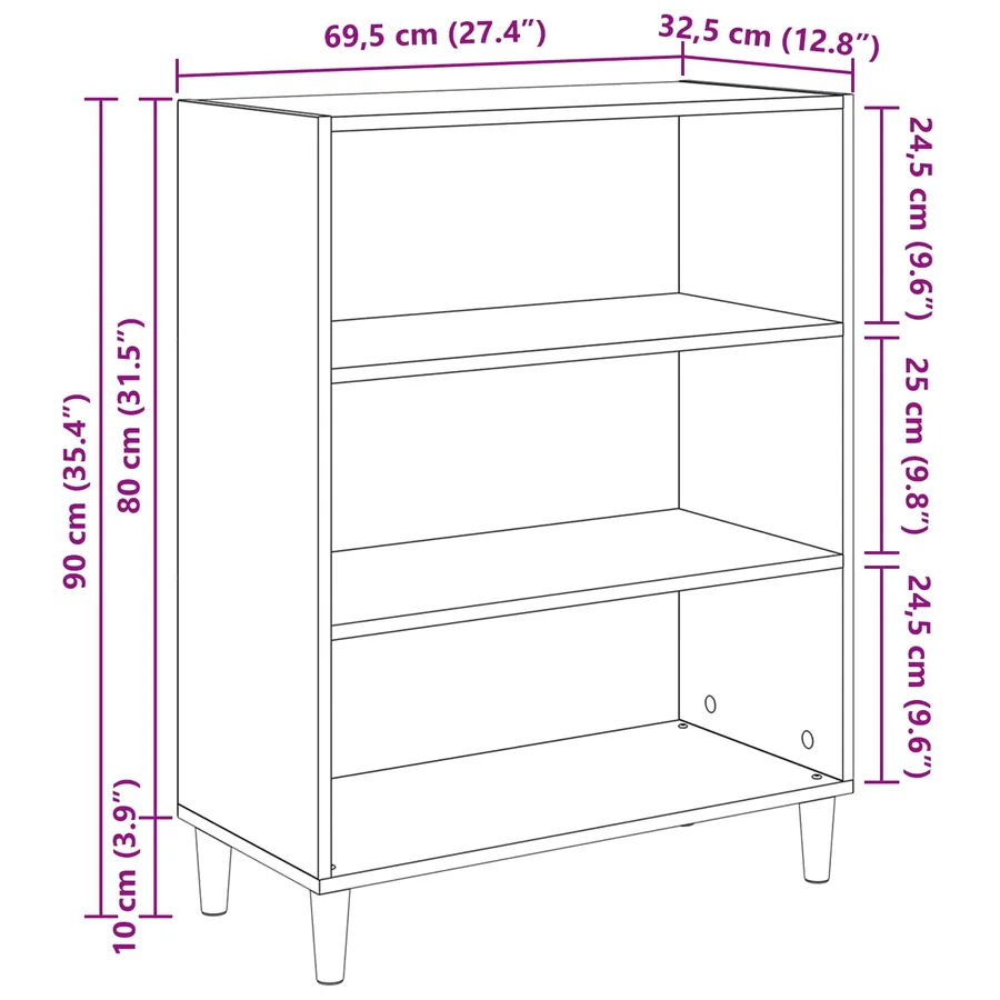 Buffet Chêne noir 69,5 x 32,5 x 90 cm Bois d'ingénierie - 11