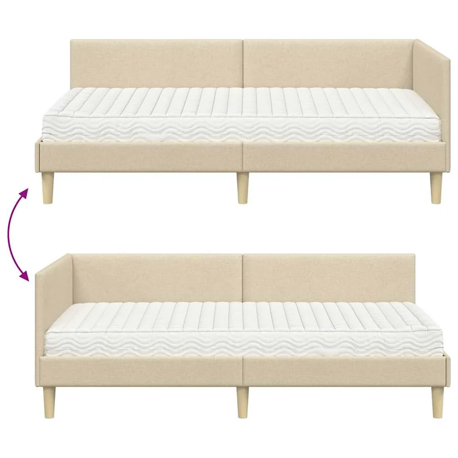 Cadre de lit d'angle avec matelas Autre 2 pcs Crème tissu - 12