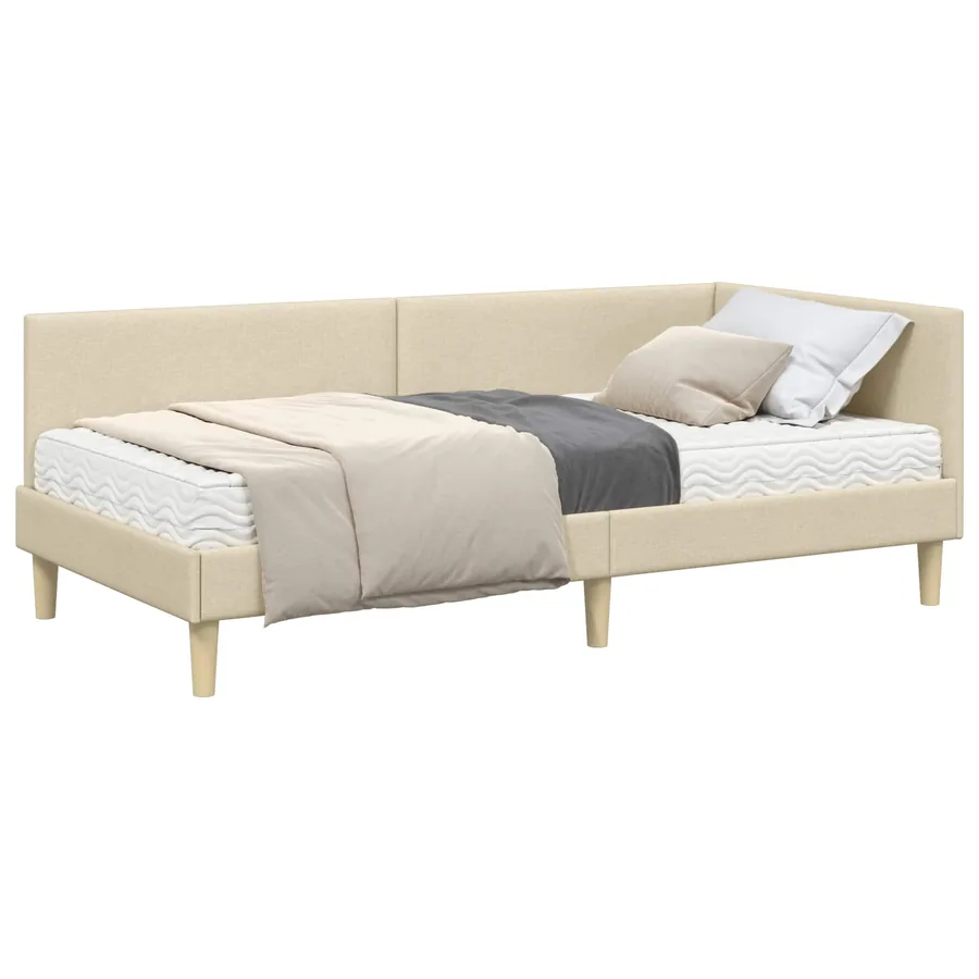 Cadre de lit d'angle avec matelas Autre 2 pcs Crème tissu - 2