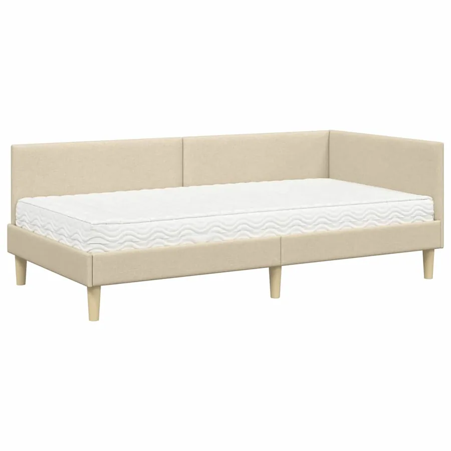 Cadre de lit d'angle avec matelas Autre 2 pcs Crème tissu - 4