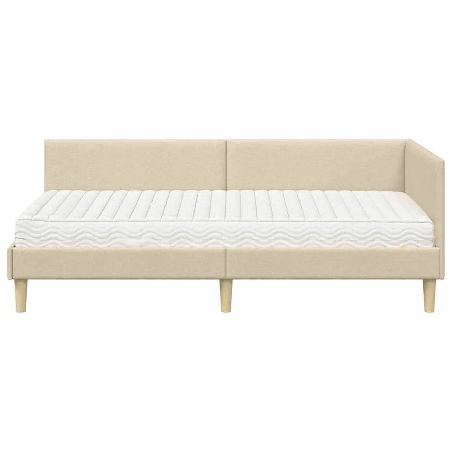 Cadre de lit d'angle avec matelas Autre 2 pcs Crème tissu - 5
