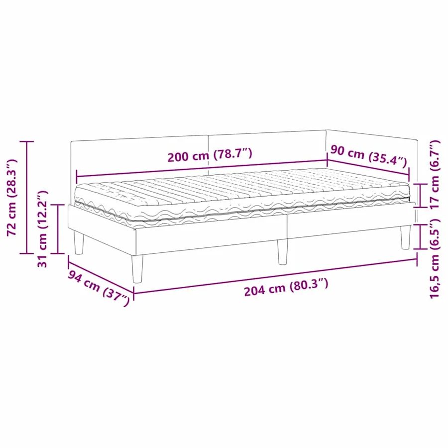 Cadre de lit d'angle avec matelas Autre 2 pcs Turquoise Velours - 14