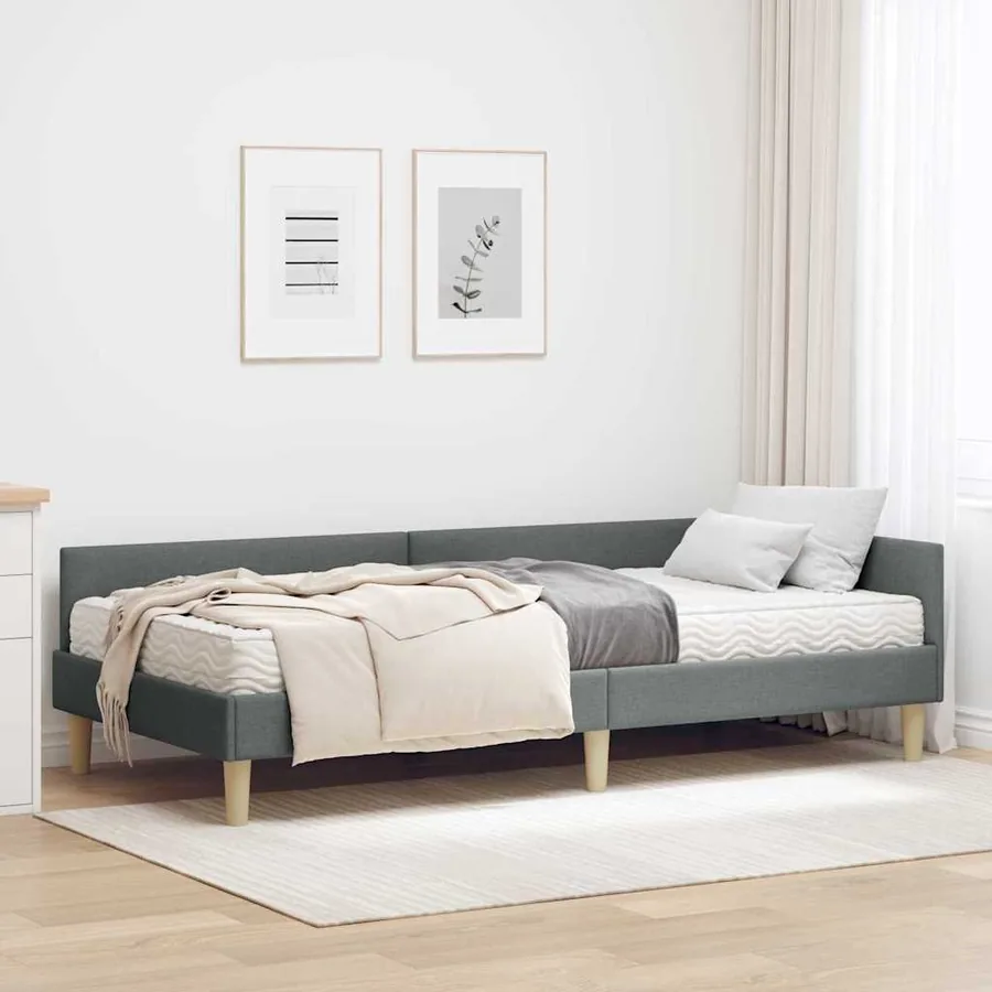 Cadre de lit d'angle avec matelas avec matelas 2 pcs Gris tissu