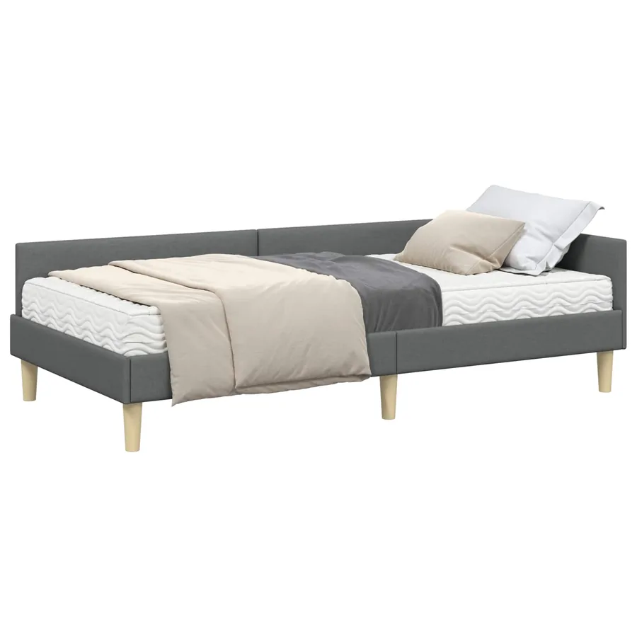 Cadre de lit d'angle avec matelas avec matelas 2 pcs Gris tissu - 2