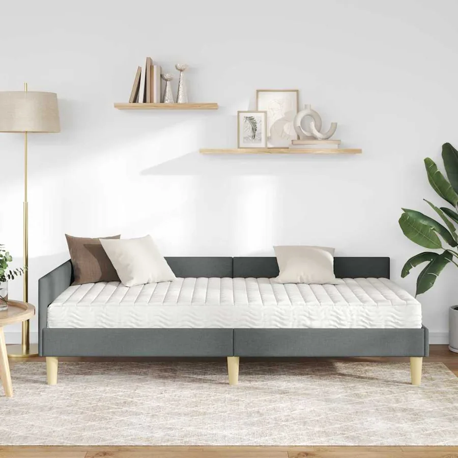 Cadre de lit d'angle avec matelas avec matelas 2 pcs Gris tissu - 3