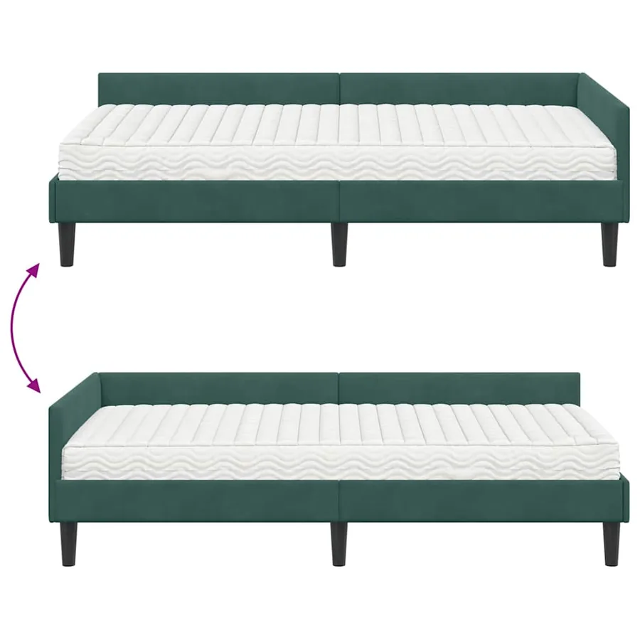 Cadre de lit d'angle avec matelas Autre 2 pcs Vert Velours - 12