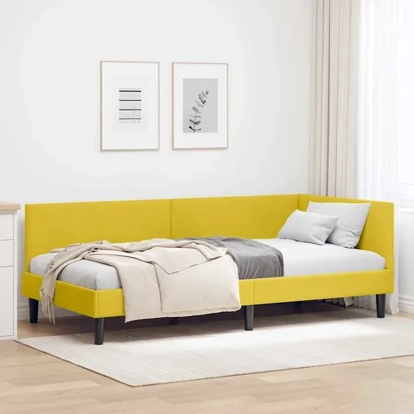 Cadre de lit d'angle Jaune 90 cm x 200 cm Velours