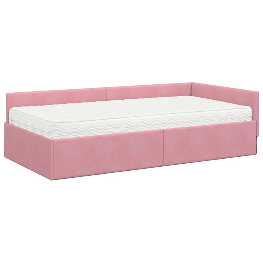 Cadre de lit d'angle avec matelas Autre 2 pcs Gris Velours - 4