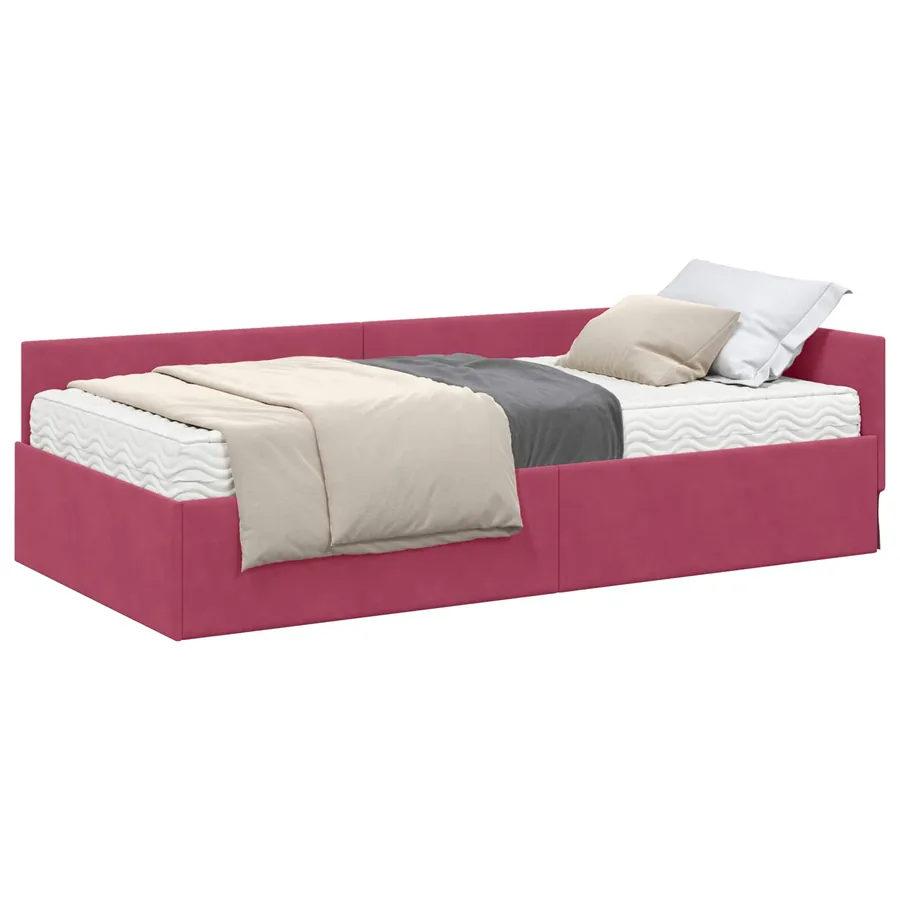 Cadre de lit d'angle avec matelas Autre 2 pcs Vert Velours - 2