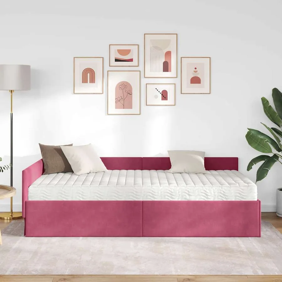 Cadre de lit d'angle avec matelas Autre 2 pcs Vert Velours - 3