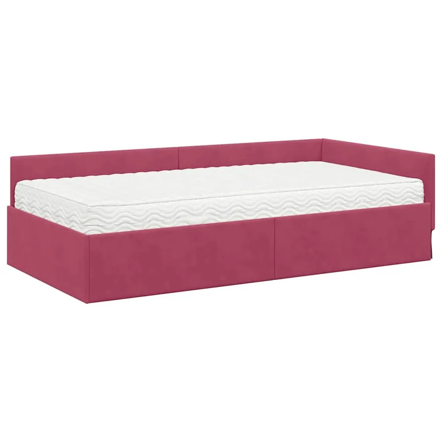 Cadre de lit d'angle avec matelas Autre 2 pcs Vert Velours - 4