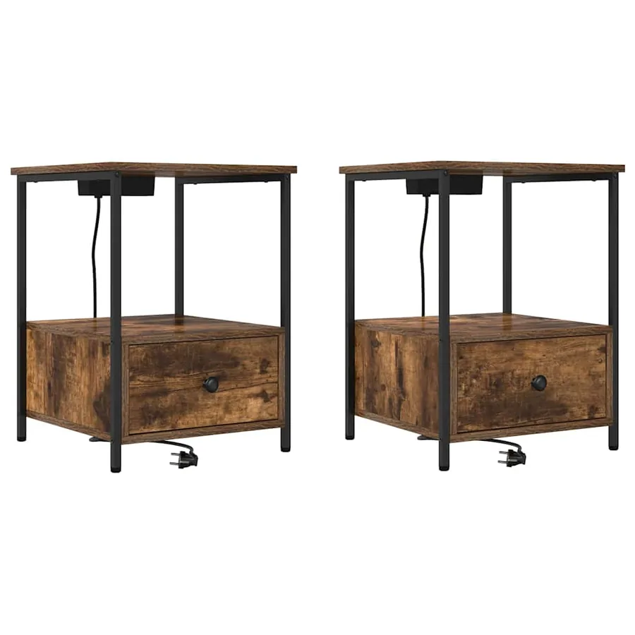 Cabinet de chevet avec tiroir 2 pcs Chêne fumé 42 x 41 x 56 cm - 2
