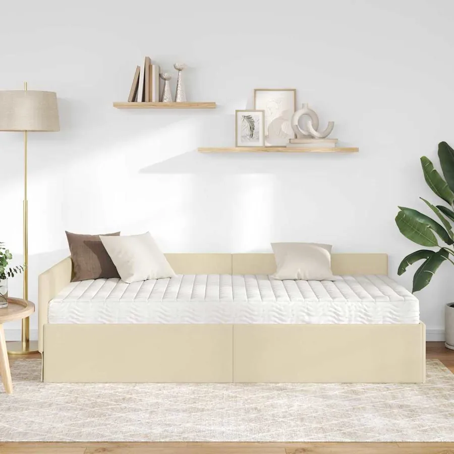 Cadre de lit d'angle avec matelas Autre 2 pcs Crème tissu - 3