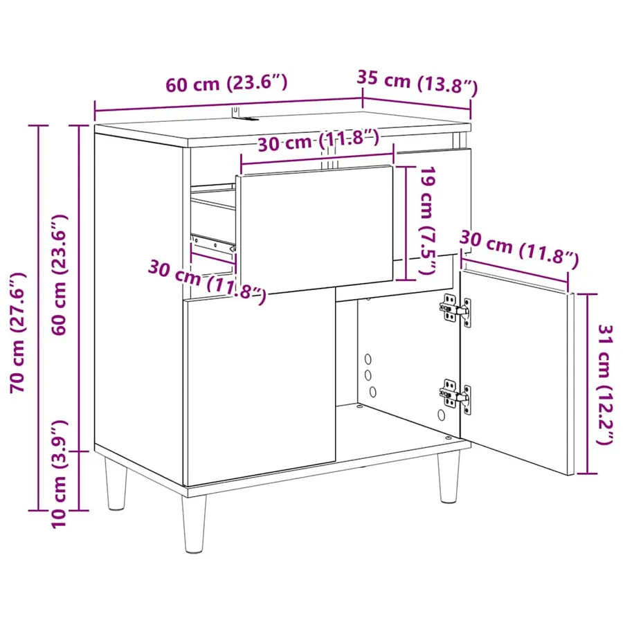 Buffet Bois Ancien 60 x 35 x 70 cm Bois d'ingénierie - 13