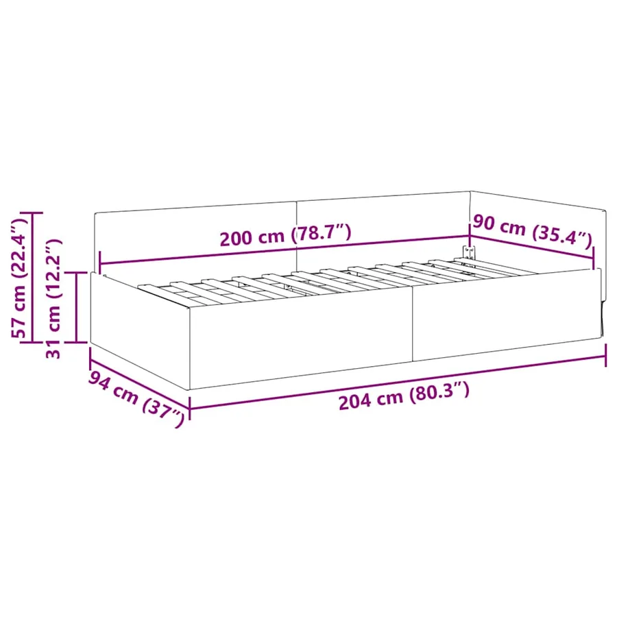Cadre de lit d'angle Bordeaux 90 cm x 200 cm tissu - 11
