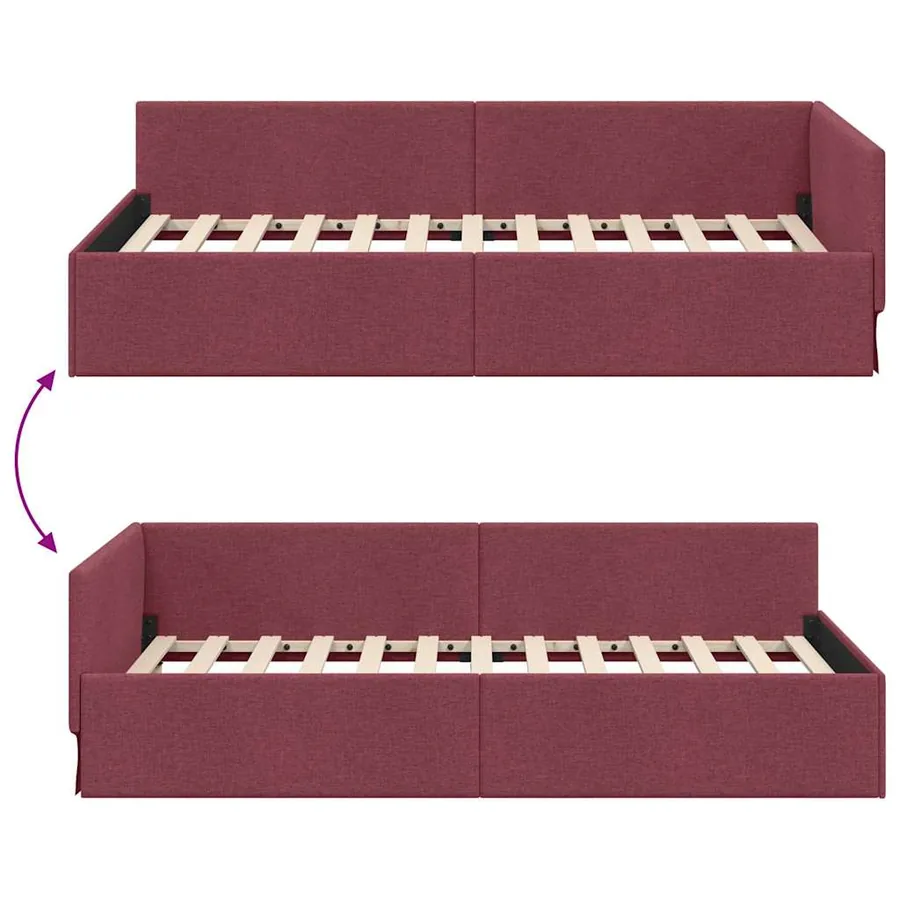 Cadre de lit d'angle Bordeaux 90 cm x 200 cm tissu - 9