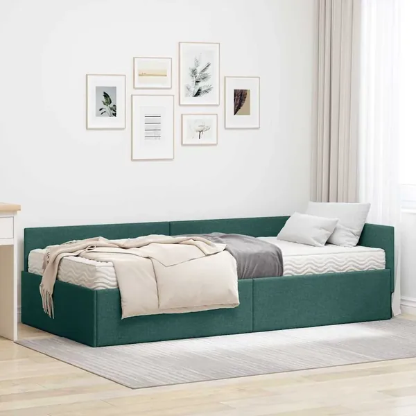Cadre de lit d'angle avec matelas Autre 2 pcs Vert tissu