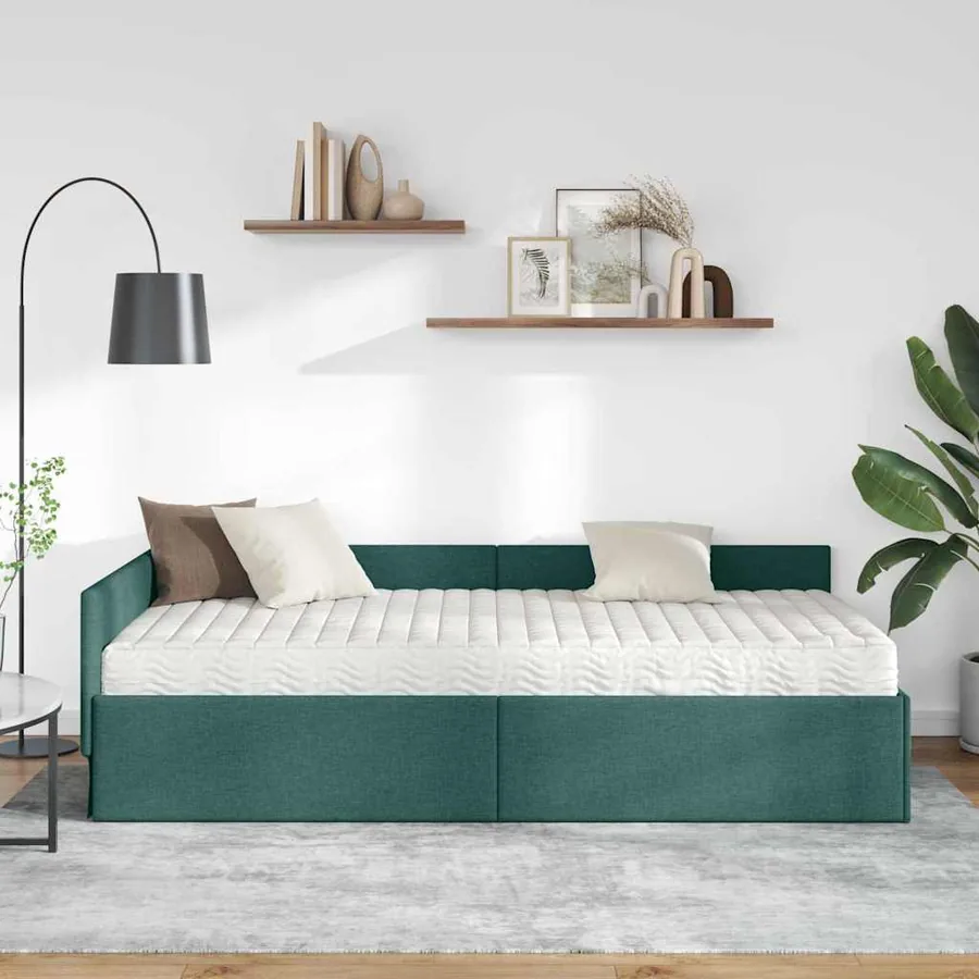 Cadre de lit d'angle avec matelas Autre 2 pcs Vert tissu - 3