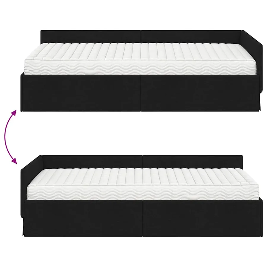 Cadre de lit d'angle avec matelas Autre 2 pcs Noir tissu - 12