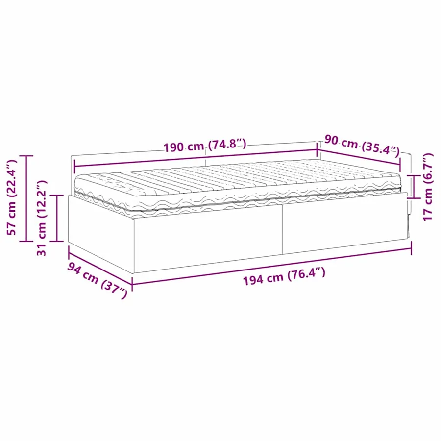 Cadre de lit d'angle avec matelas Autre 2 pcs Noir tissu - 14