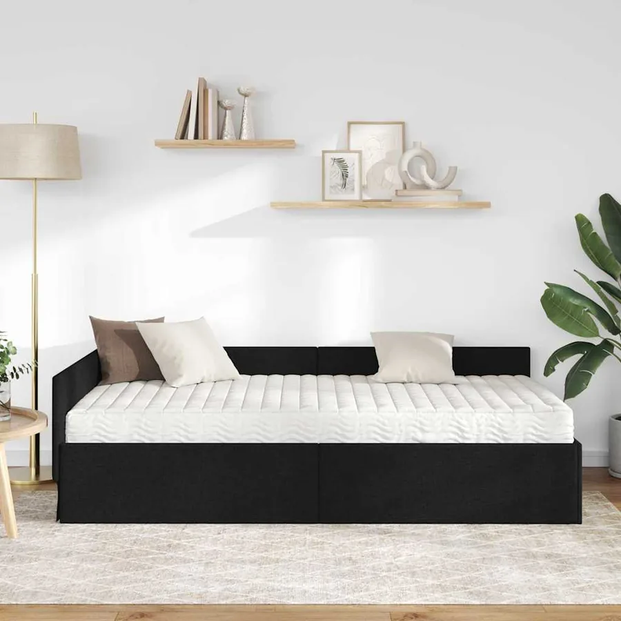 Cadre de lit d'angle avec matelas Autre 2 pcs Noir tissu - 3