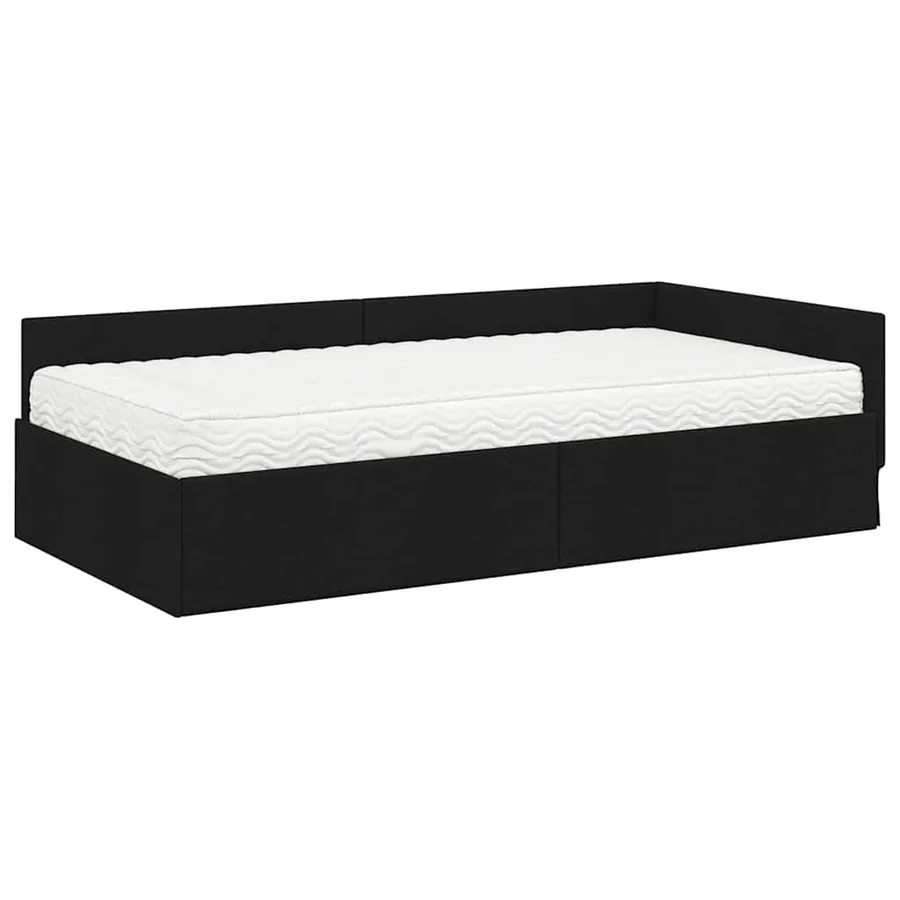 Cadre de lit d'angle avec matelas Autre 2 pcs Noir tissu - 4