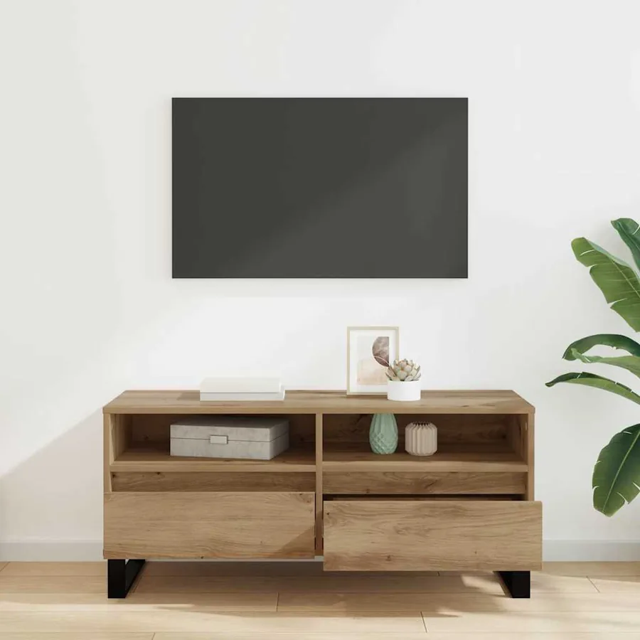 Meuble TV 100 x 34,5 x 44,5 cm Chêne artisanal - 4
