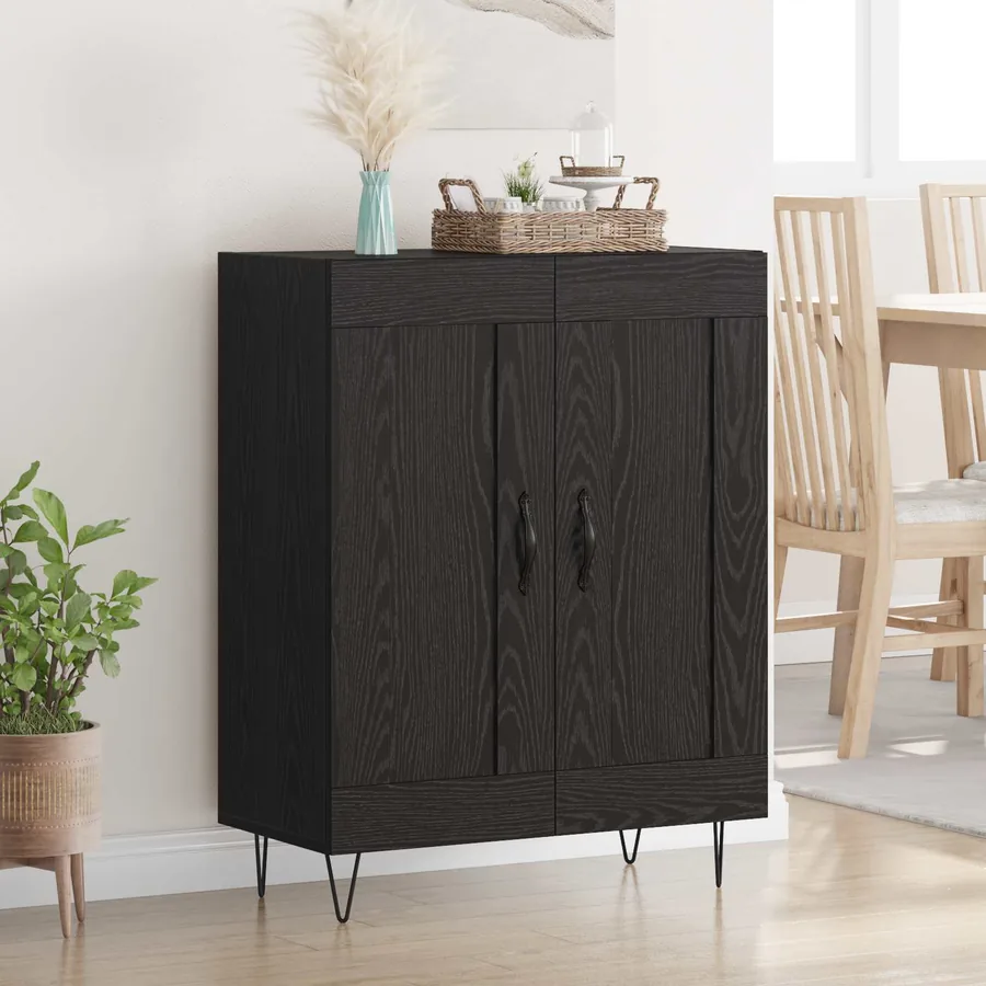 Buffet Chêne noir 69,5 x 34 x 90 cm Bois d'ingénierie et fer
