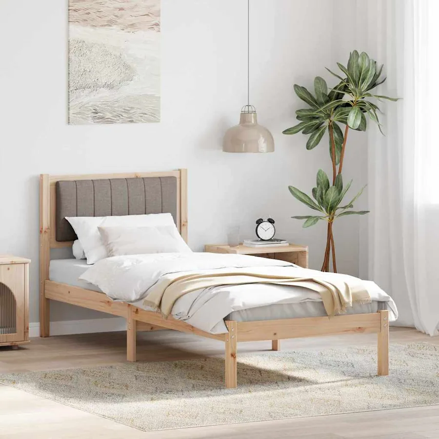 Cadre de lit avec tête de lit rembourrée Taupe 75 x 190 cm