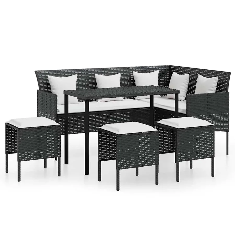 Ensemble de canapés en L 5pcs avec coussins résine tressée noir - 2