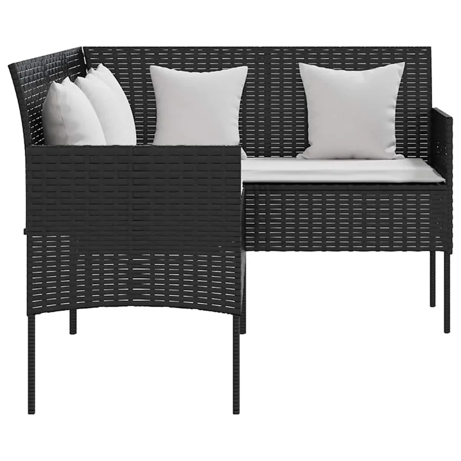 Ensemble de canapés en L 5pcs avec coussins résine tressée noir - 9