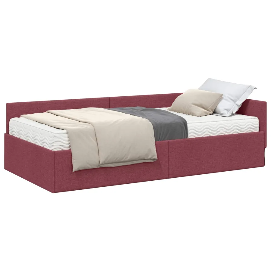 Cadre de lit d'angle avec matelas Autre 2 pcs Gris tissu - 2