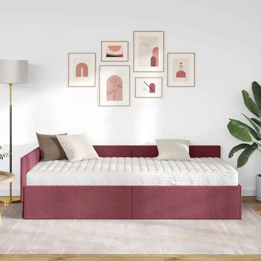 Cadre de lit d'angle avec matelas Autre 2 pcs Gris tissu - 3