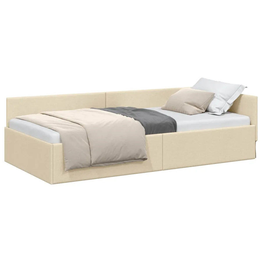 Cadre de lit d'angle Crème 80 cm x 200 cm tissu - 2