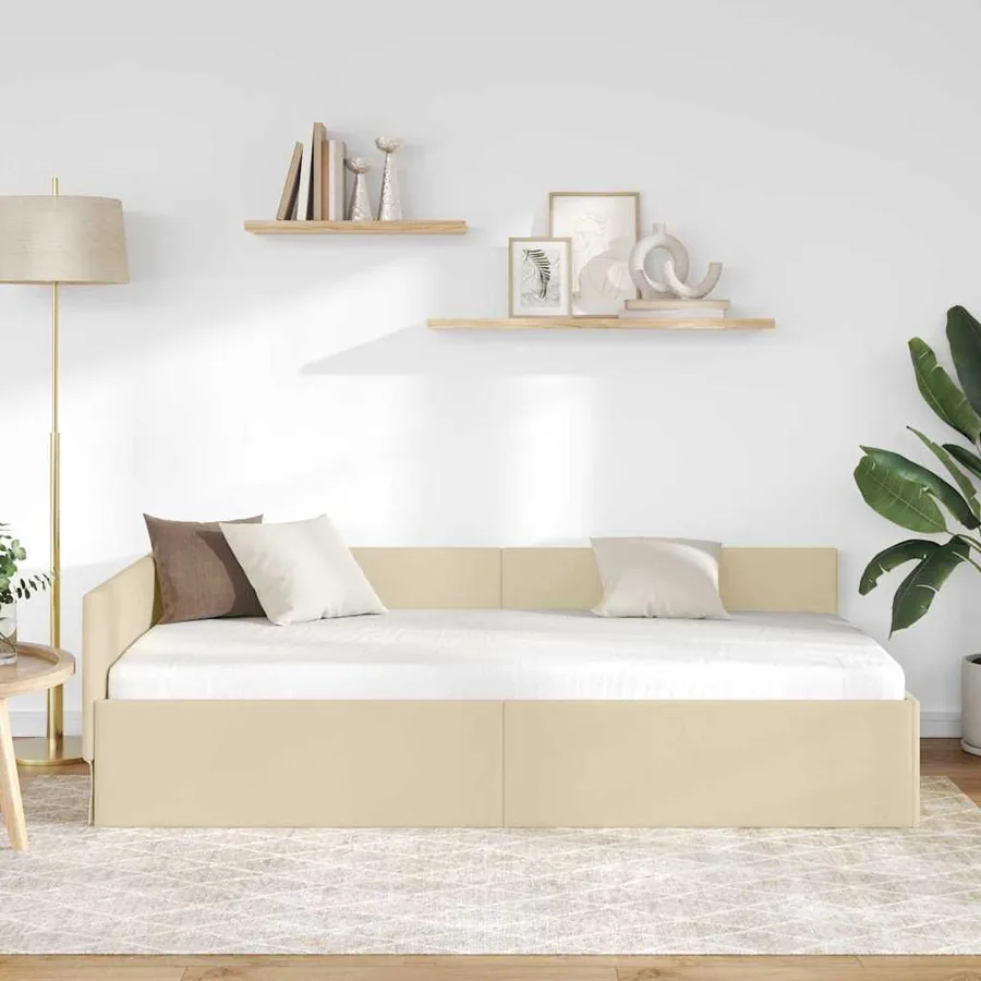 Cadre de lit d'angle Crème 80 cm x 200 cm tissu - 3