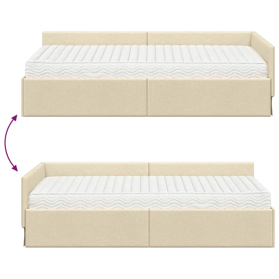 Cadre de lit d'angle avec matelas Autre 2 pcs Crème tissu - 12