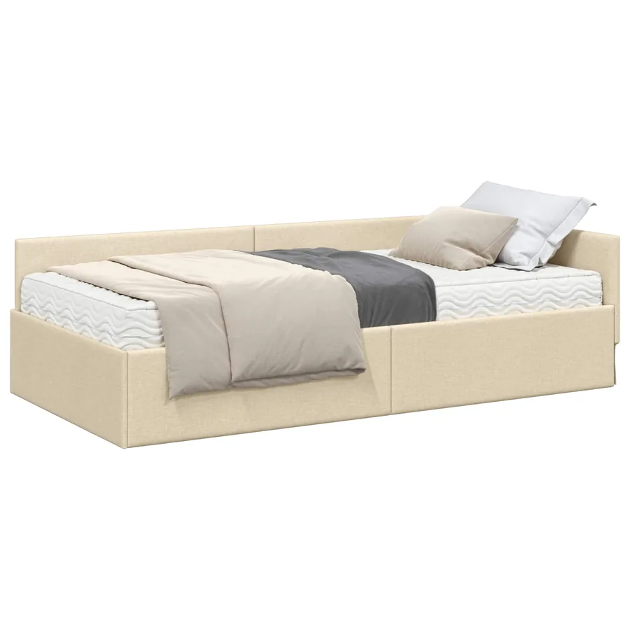 Cadre de lit d'angle avec matelas Autre 2 pcs Crème tissu - 2