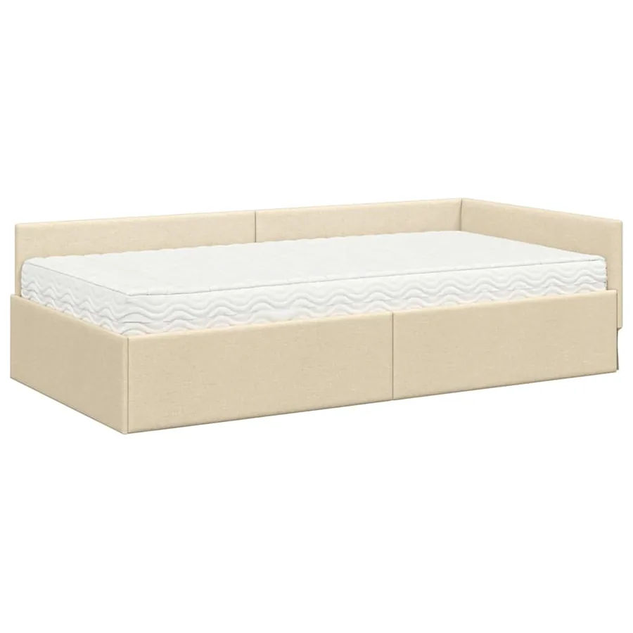 Cadre de lit d'angle avec matelas Autre 2 pcs Crème tissu - 4