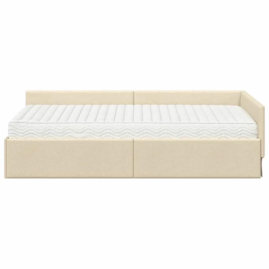 Cadre de lit d'angle avec matelas Autre 2 pcs Crème tissu - 5
